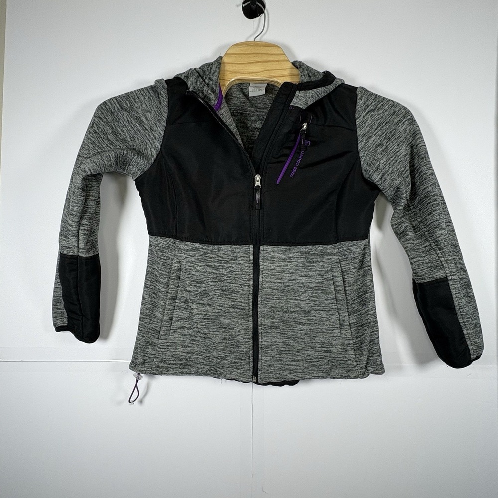 Free Country Women's Soft‎ Shell Fleece Hooded Jacket Sz Sm Black & Gray Pockets